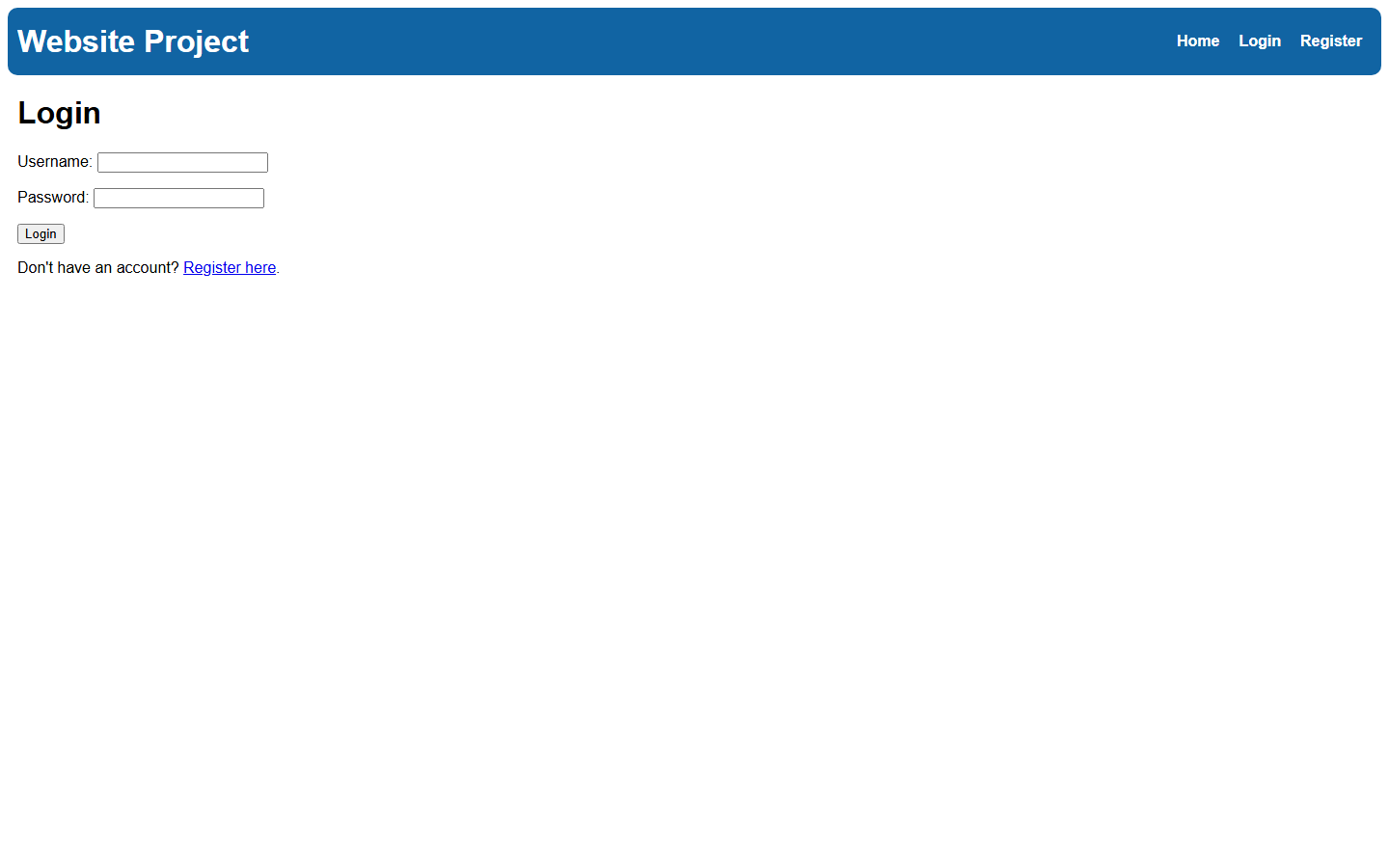 Login page, with a link through to registration for anyone who lands here without an account