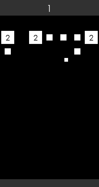 Ballz gameplay, a wave of numbered blocks descending toward the launcher