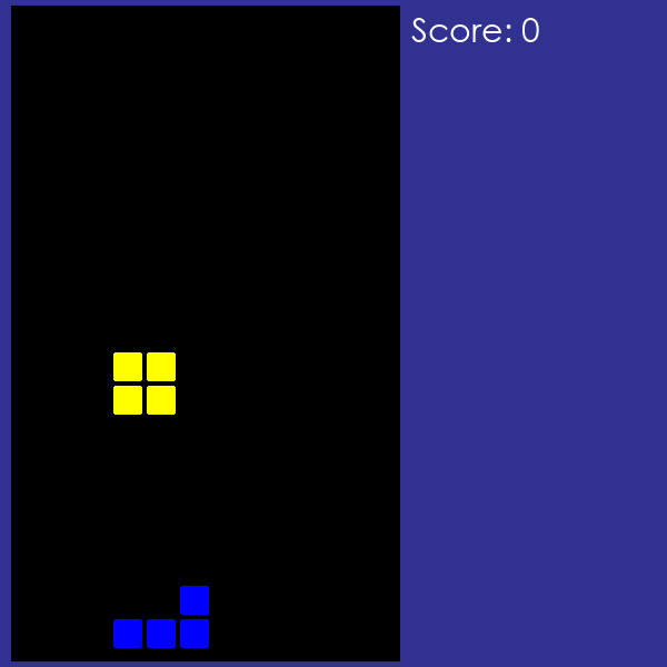 Tetris gameplay, a partial board with the score shown in the side panel